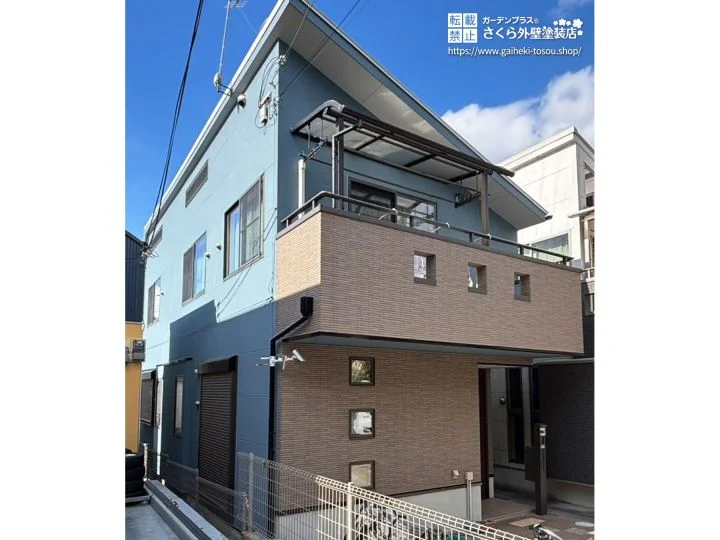 No.599 ベージュからブルーグレーで印象一新!遮熱塗料で快適性も高めた外壁塗装・屋根塗装工事